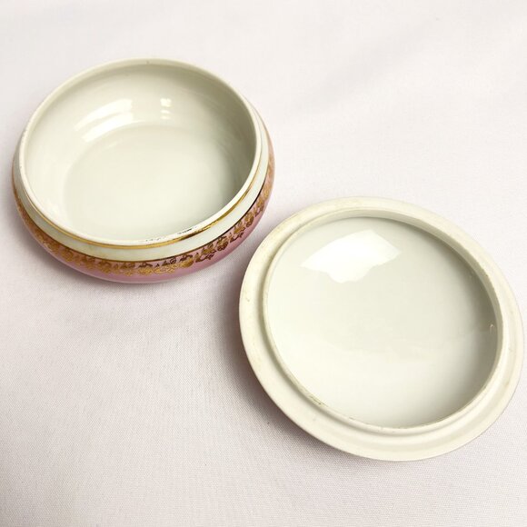 Limoges France Vintage Porcelain Trinket Box Pink Floral Vanity Dish Gold Trim - Picture 4 of 11